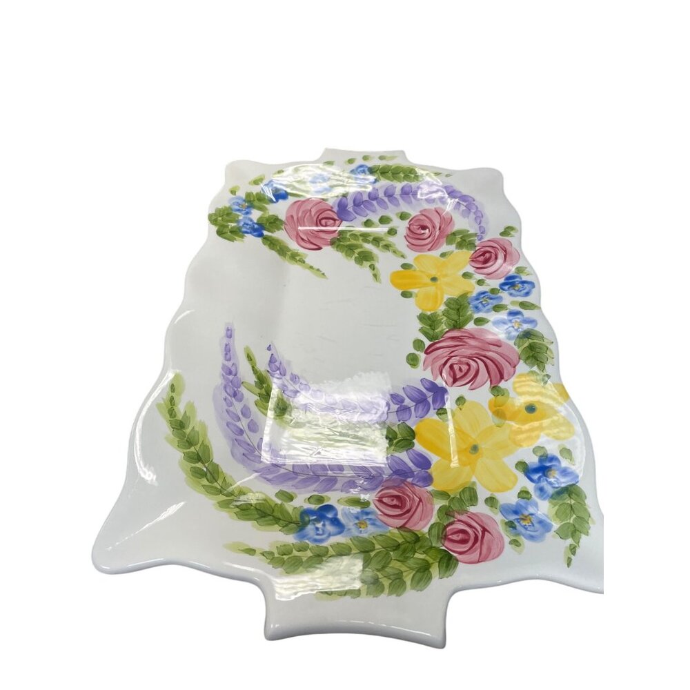 Table Tops Handpainted crafted Floral Ceramic Serve Tray Dish SKU 9588-R1S5
